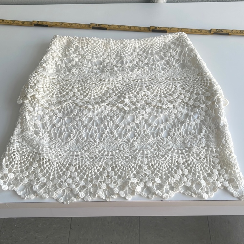 Alt. B Crochet Lace overlay mini skirt waist 26, length 16